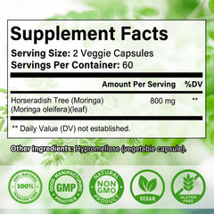 Close-up of Moringa leaf powder capsules