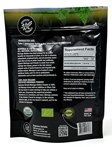 Moringa powder nutrition and vitamins information