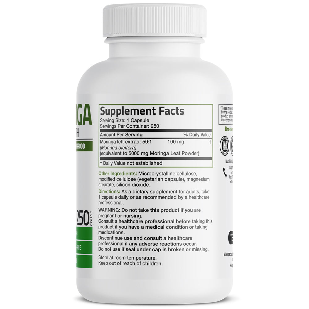 Moringa oleifera leaf extract 50:1 used in capsules (100 mg per capsule)