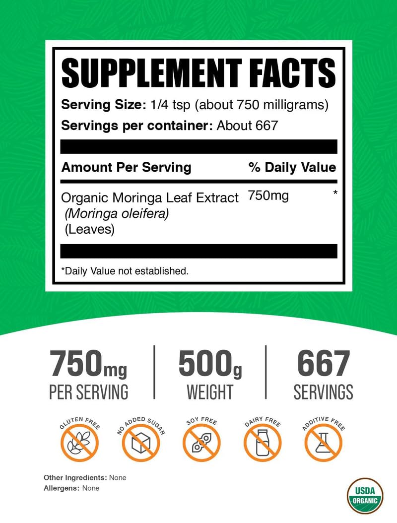Moringa Oleifera powder in a 500g container