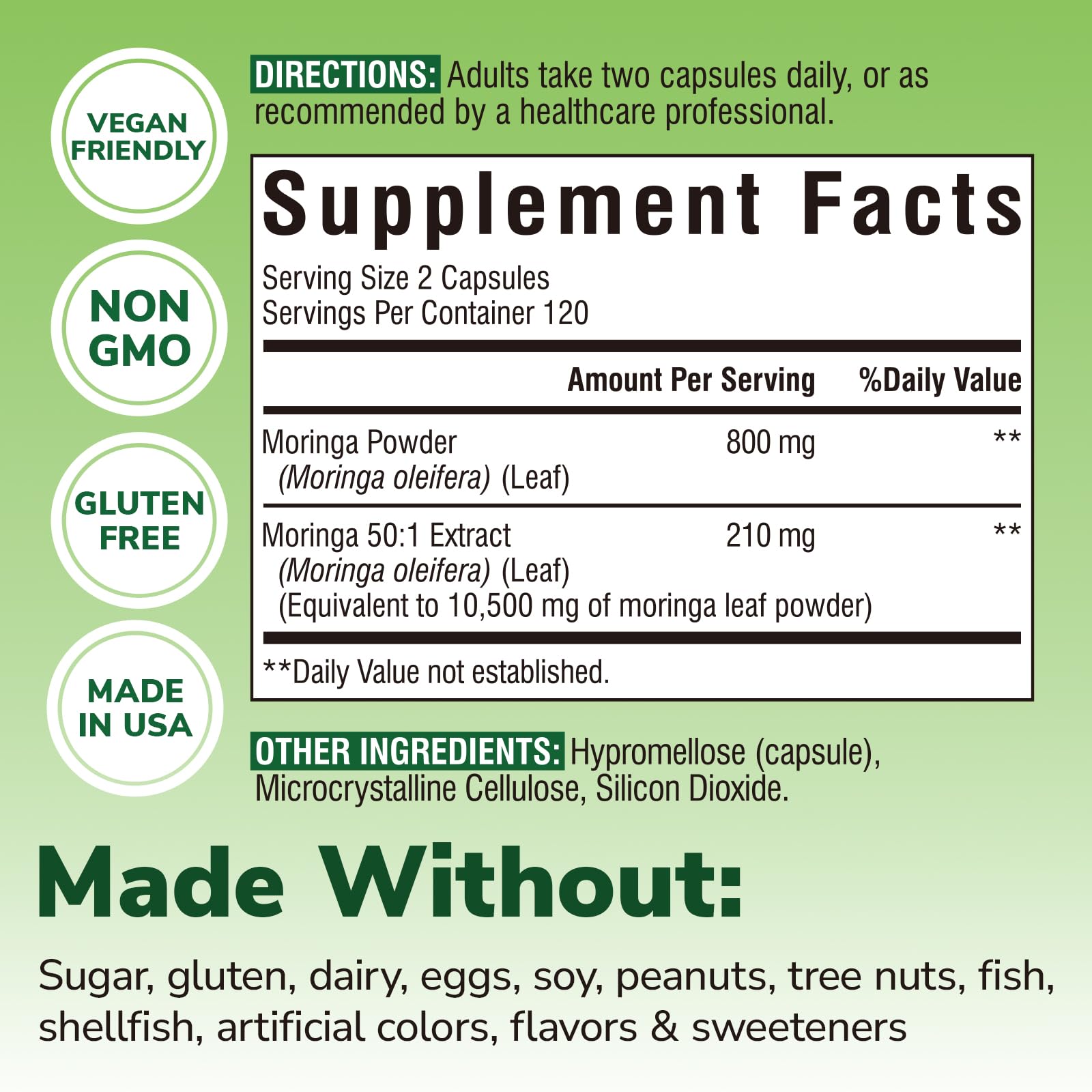 Moringa powder and 50:1 extract per serving