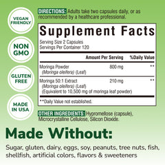 Moringa powder and 50:1 extract per serving
