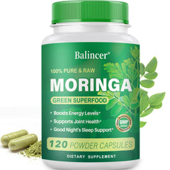 Bottle of Moringa Powder Capsules - 120 vegan capsules