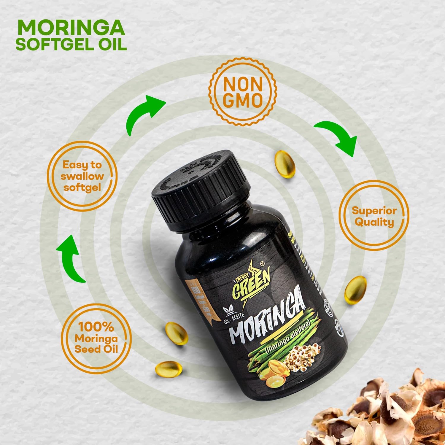 Vegan and Non-GMO labeling for Moringa Seed Oil Softgels