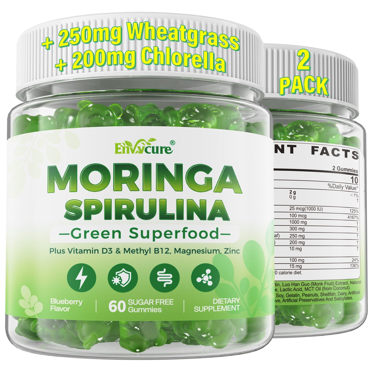 Organic Moringa Spirulina Gummies bottle with label