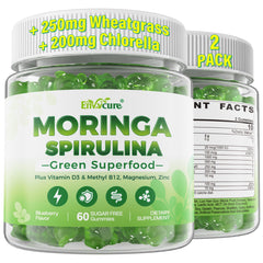 Organic Moringa Spirulina Gummies bottle with label