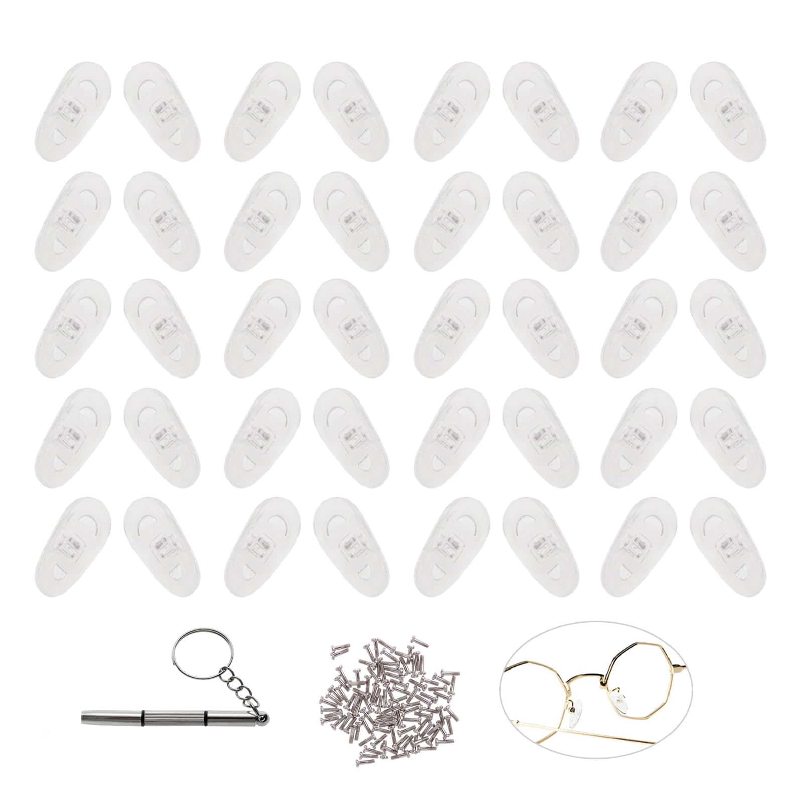 Clear silicone screw-in nose pads 7x14mm with screws and micro screwdriver