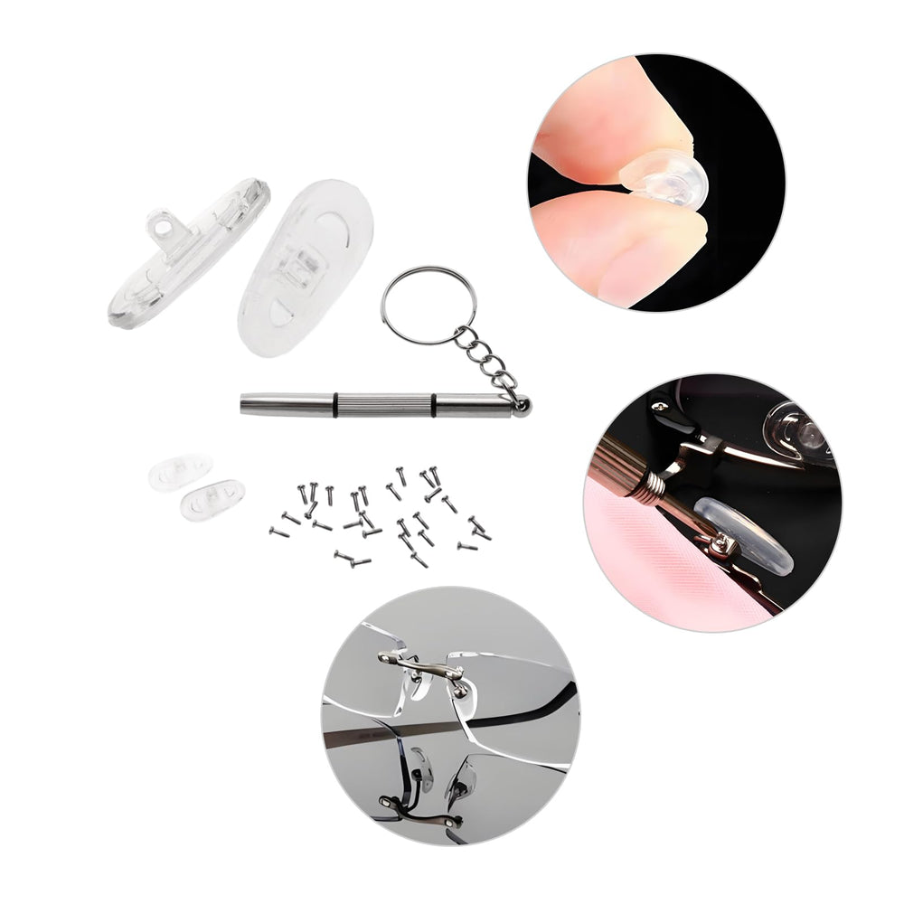 Nose pad replacement kit showing multiple 7x14mm pads and screws