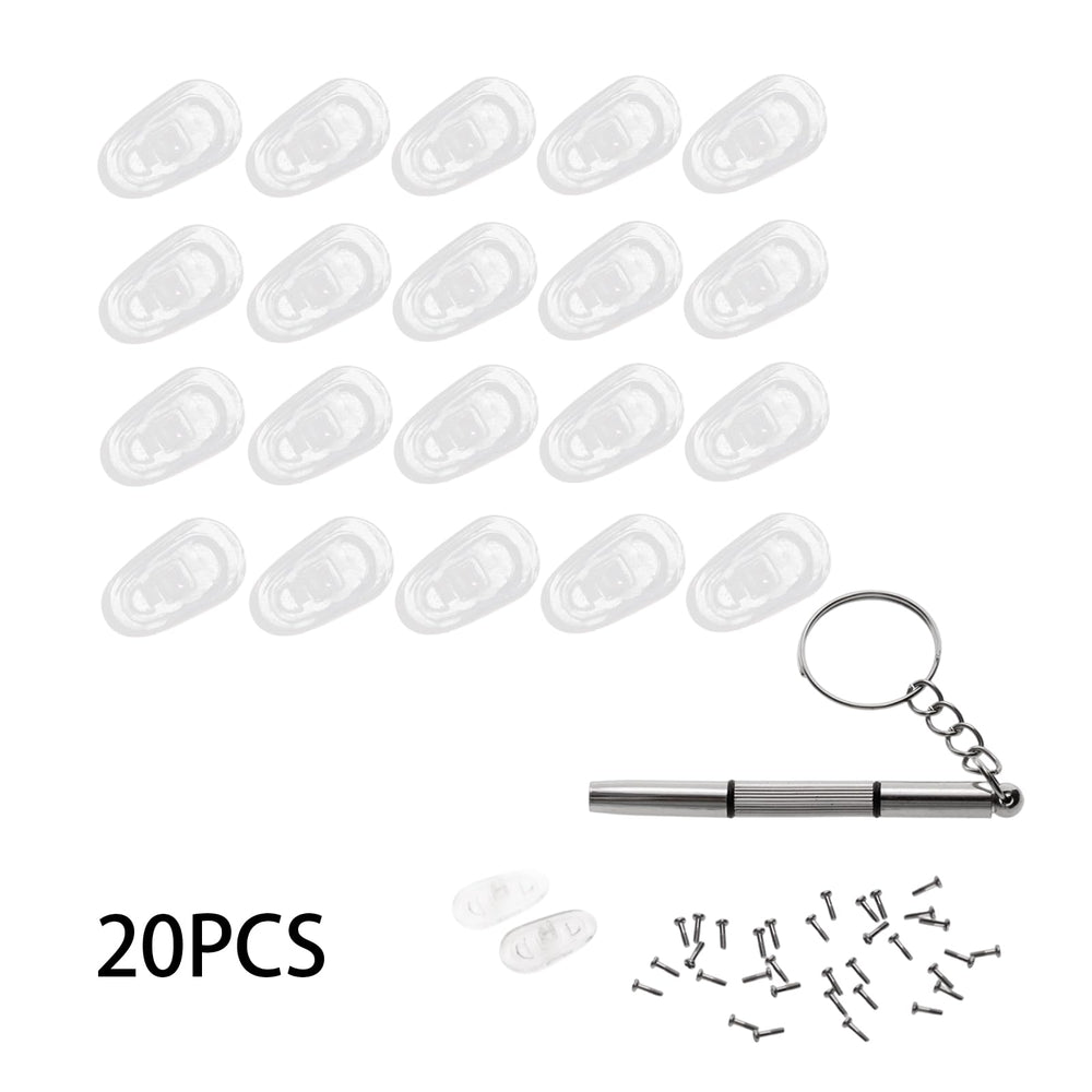 Screw-in nose pad components for eyeglasses with micro screwdriver