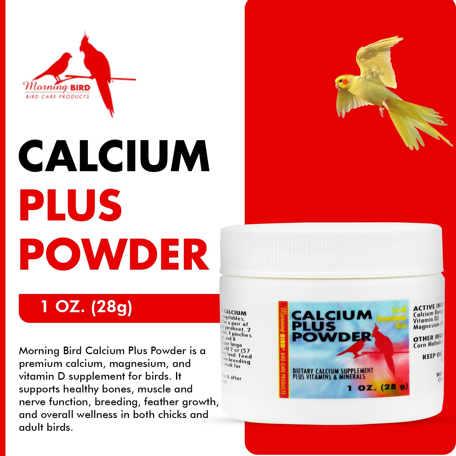 Close-up of Morning Bird Calcium Plus Powder bottle