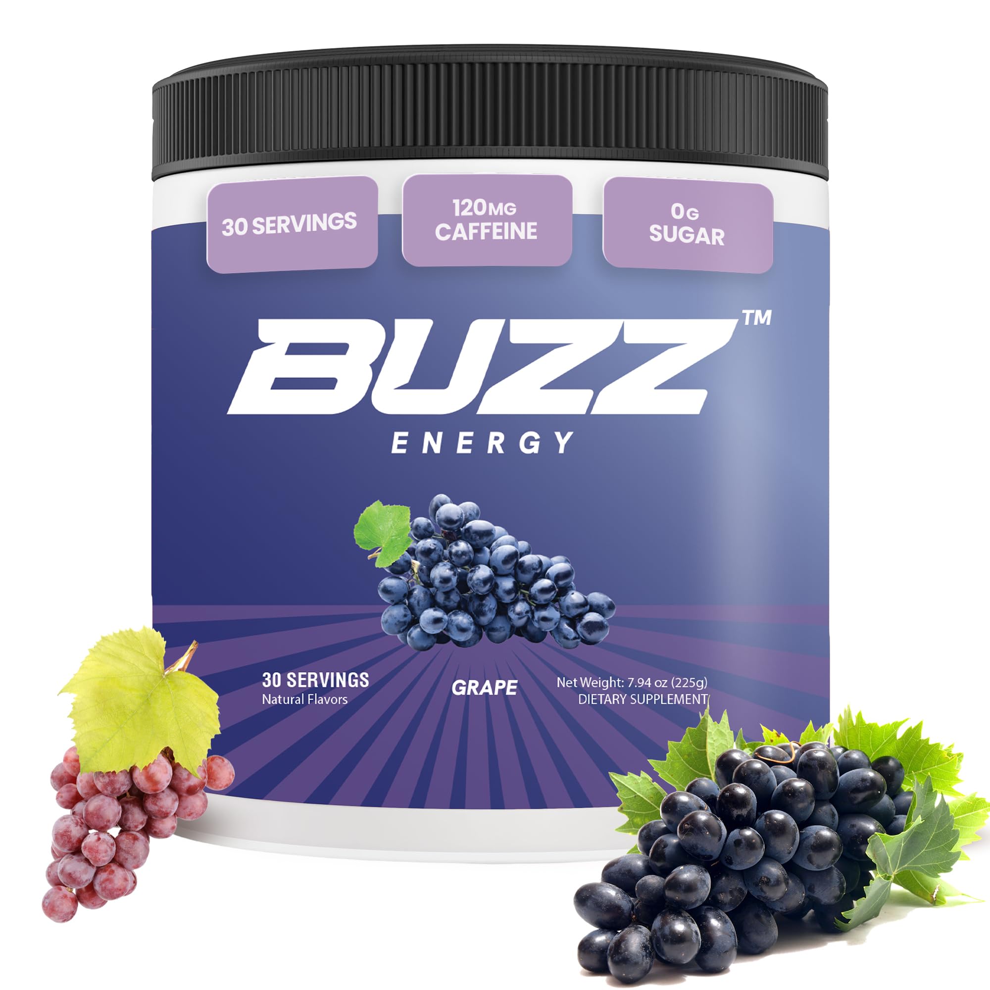 Morning Buzz Energy Powder grape tub closeup for a refreshing morning energy boost