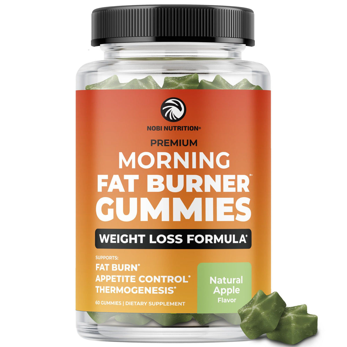 Bottle of Morning Fat Burner Gummies on a white background