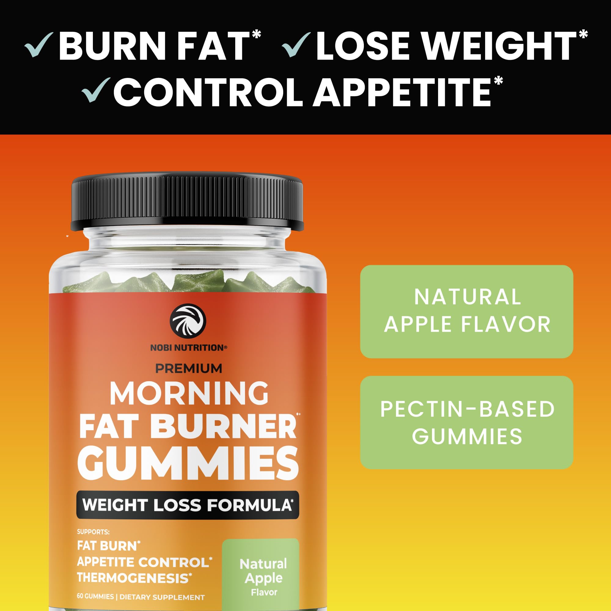 Morning Fat Burner Gummies arranged in a row next to the bottle