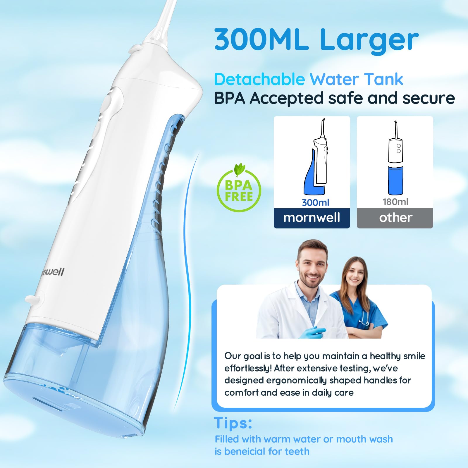Four interchangeable jet tips for Mornwell flosser