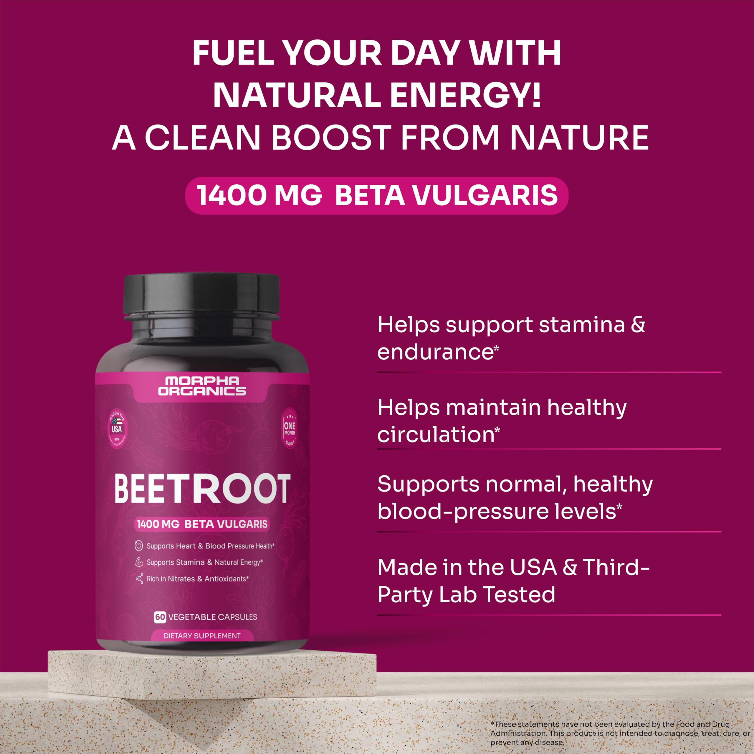 Morpha Organics Beet Root Capsules inner view highlights easy swallowing for daily use