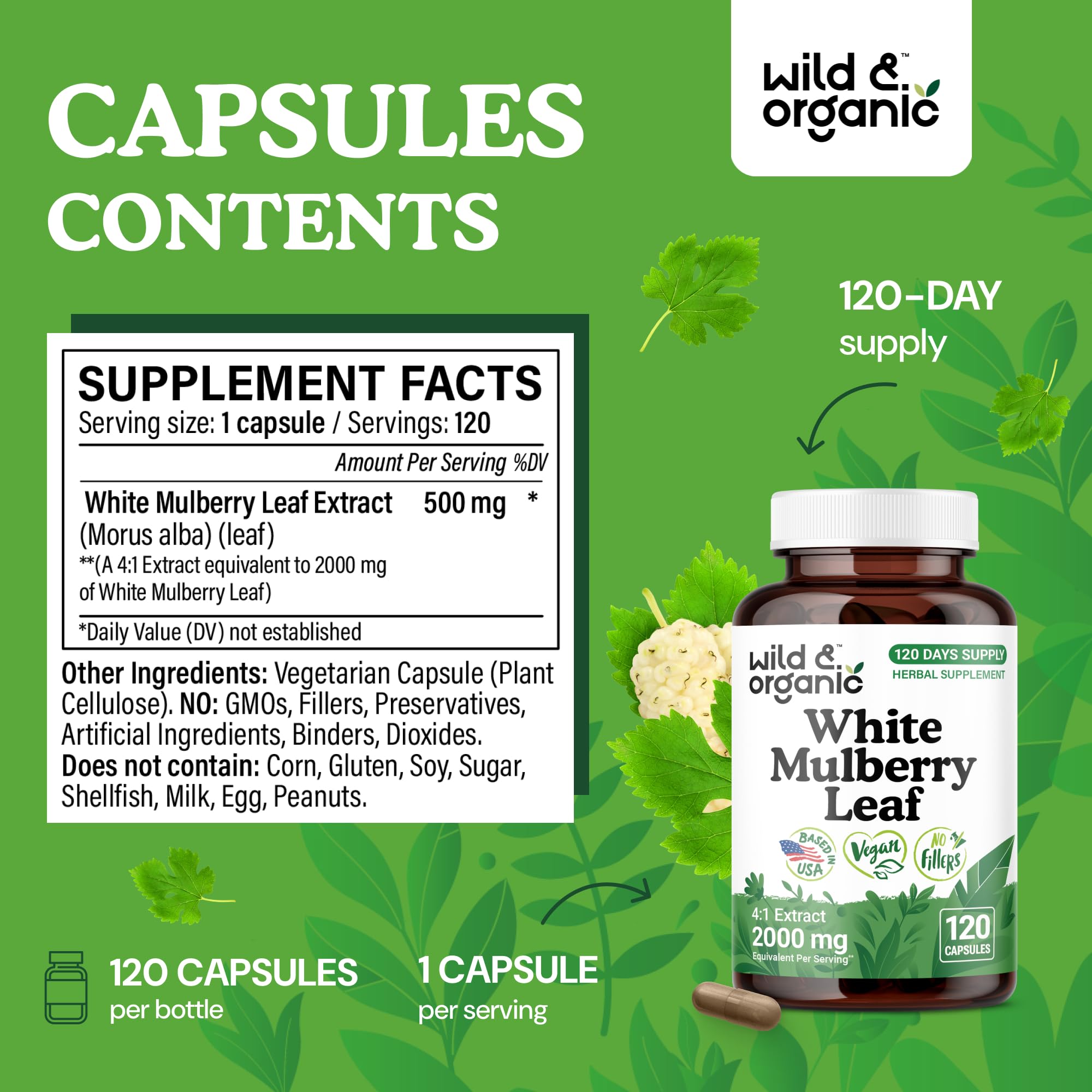 Morus alba leaf powder supplement packaging