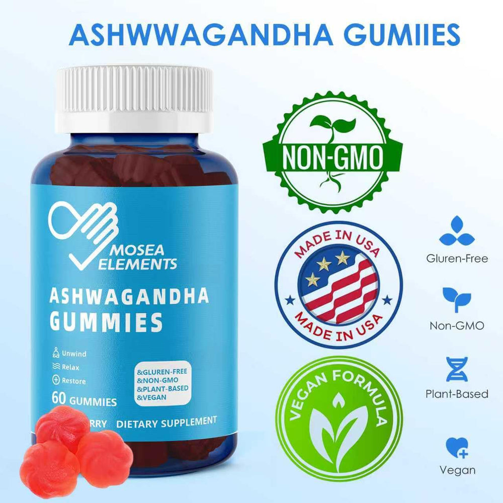 Close-up of 3-pack MOSEA Ashwagandha gummies