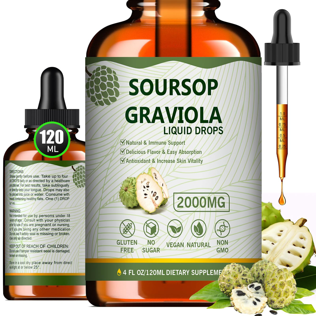 Mosslly 7-in-1 Organic Soursop Bitters Liquid Drops bottle front