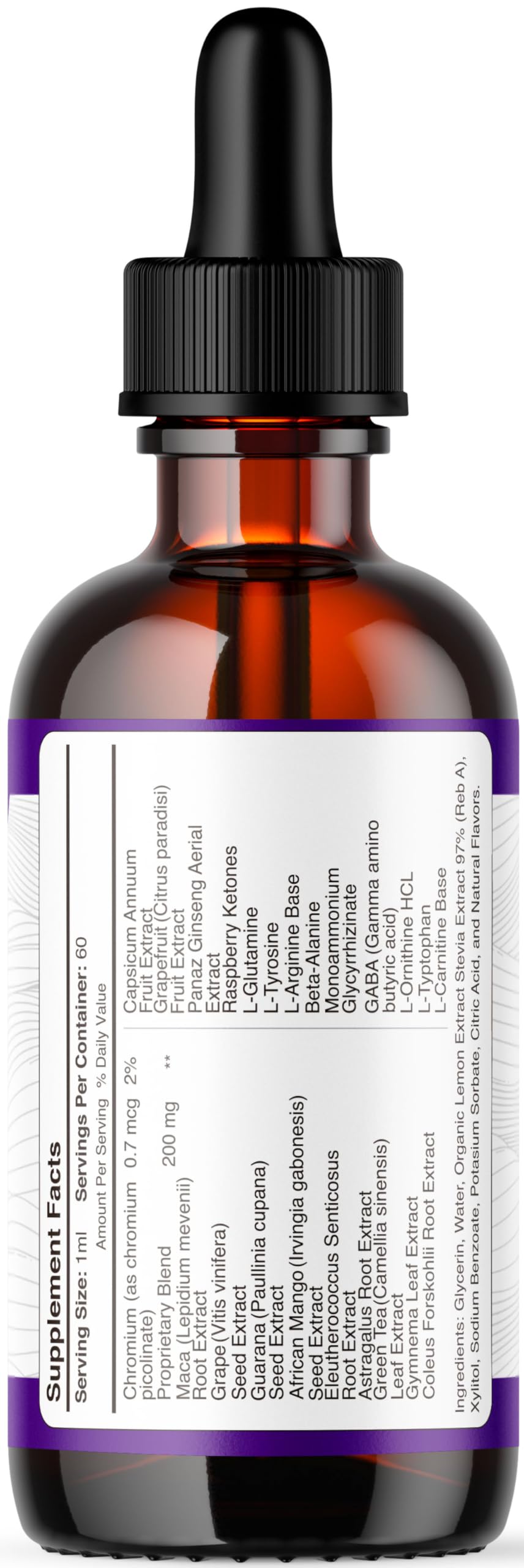 Nutrition facts panel for Mounja Pure Drops