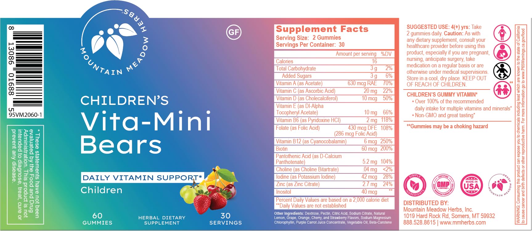 Vita-Mini Bears product label and Mountain Meadow Herbs branding