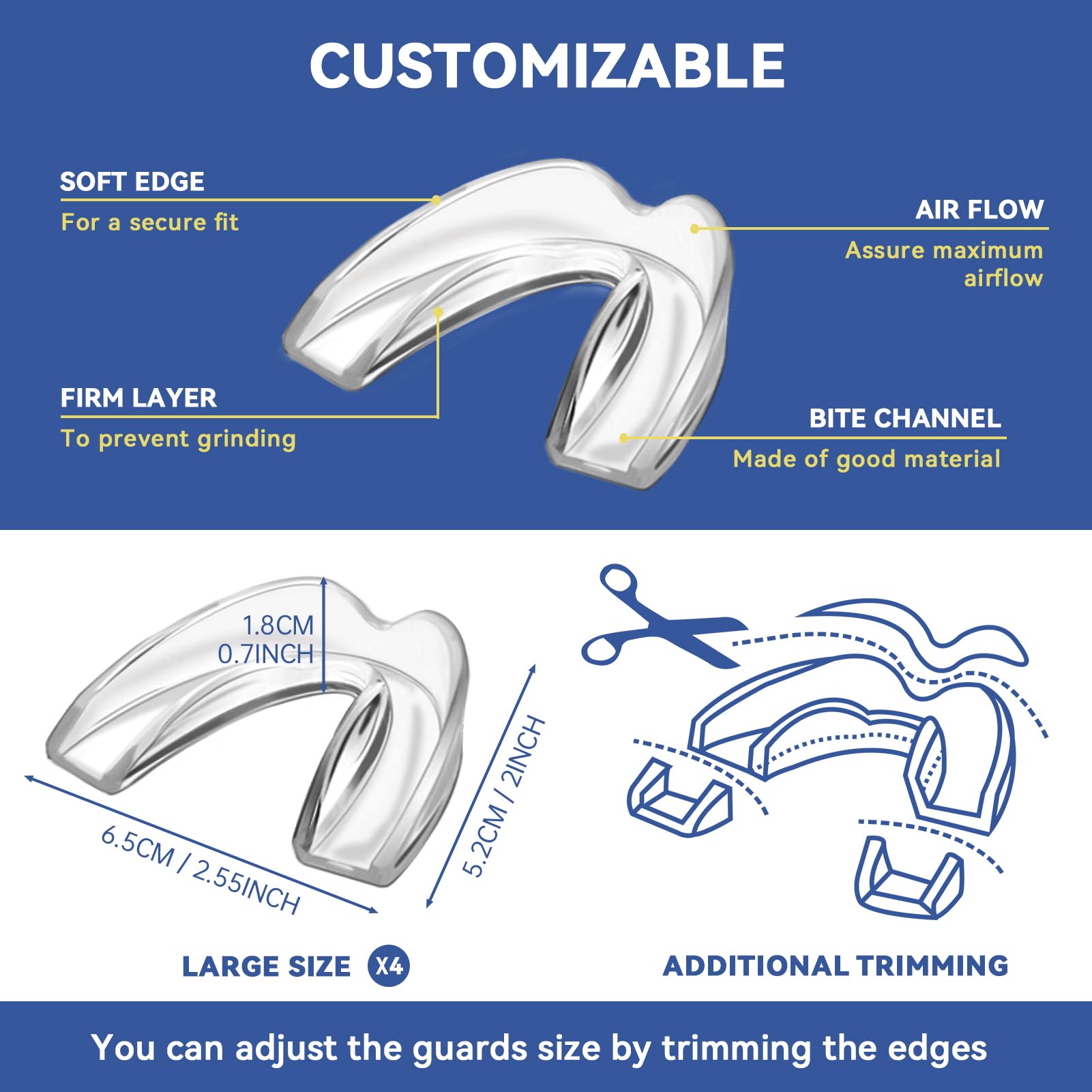 Large size mouth guard for adult men - 4-pack