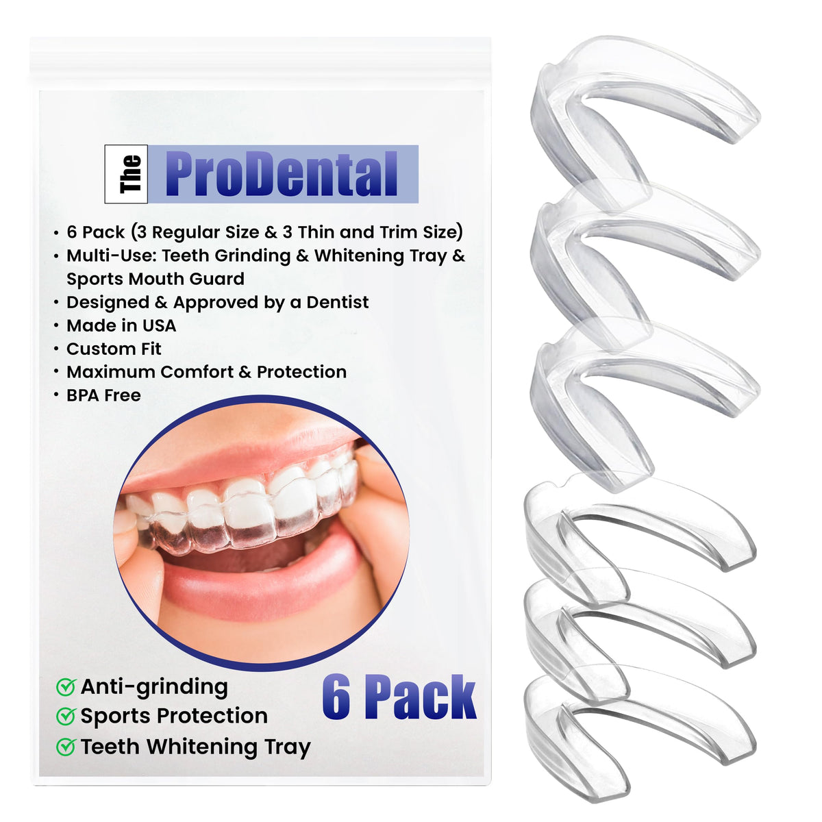 Six-pack customizable mouth guards for bruxism and grinding teeth