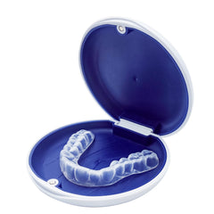 Mouth guard for teeth grinding at night with view of guard