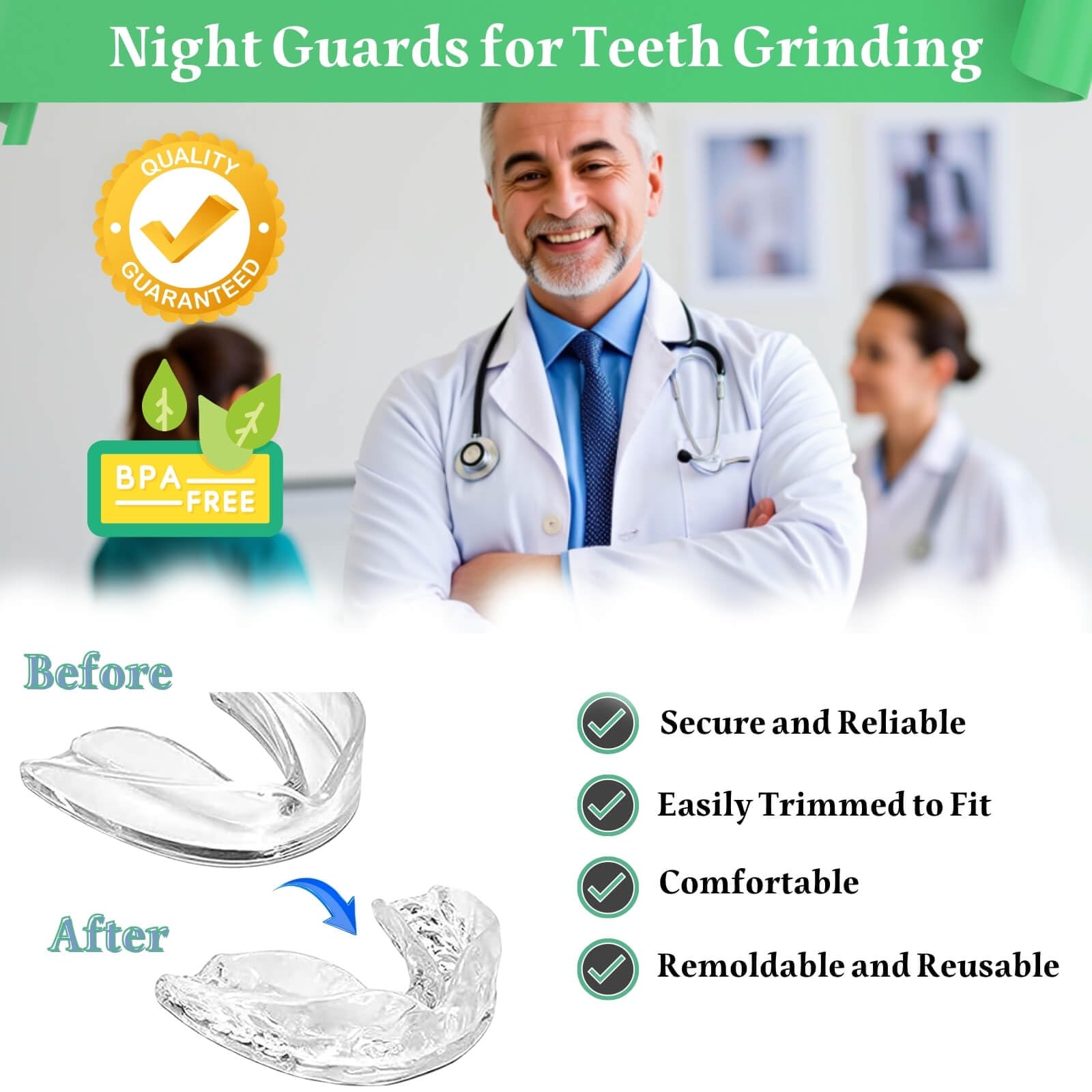 Mouth guard worn during sleep showing bite alignment