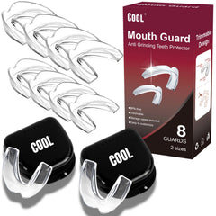 Eight-pack mouth guard set with medium and large sizes for teeth grinding at night
