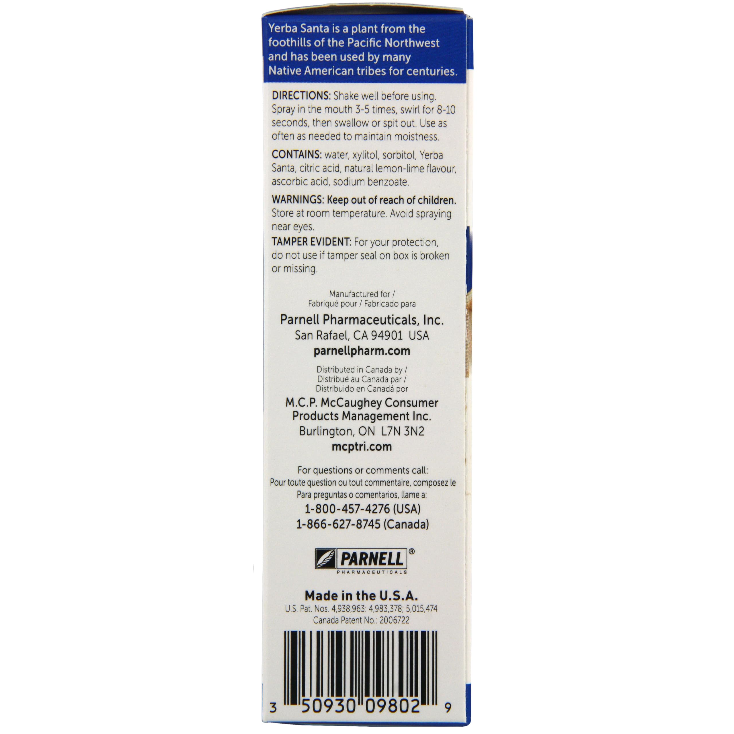 Mouth Kote label showing Yerba Santa and xylitol