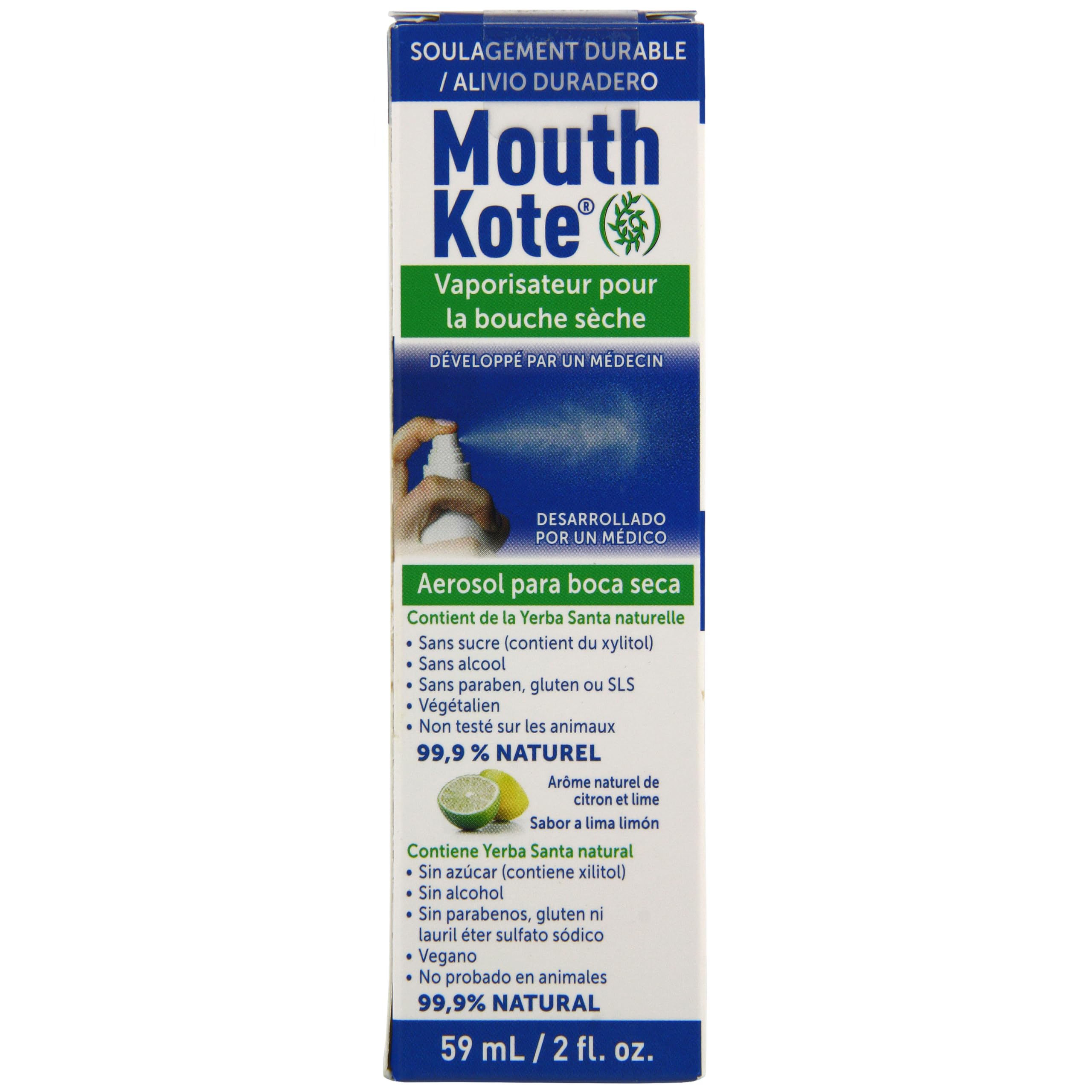 Front view of Mouth Kote 2 oz spray bottle