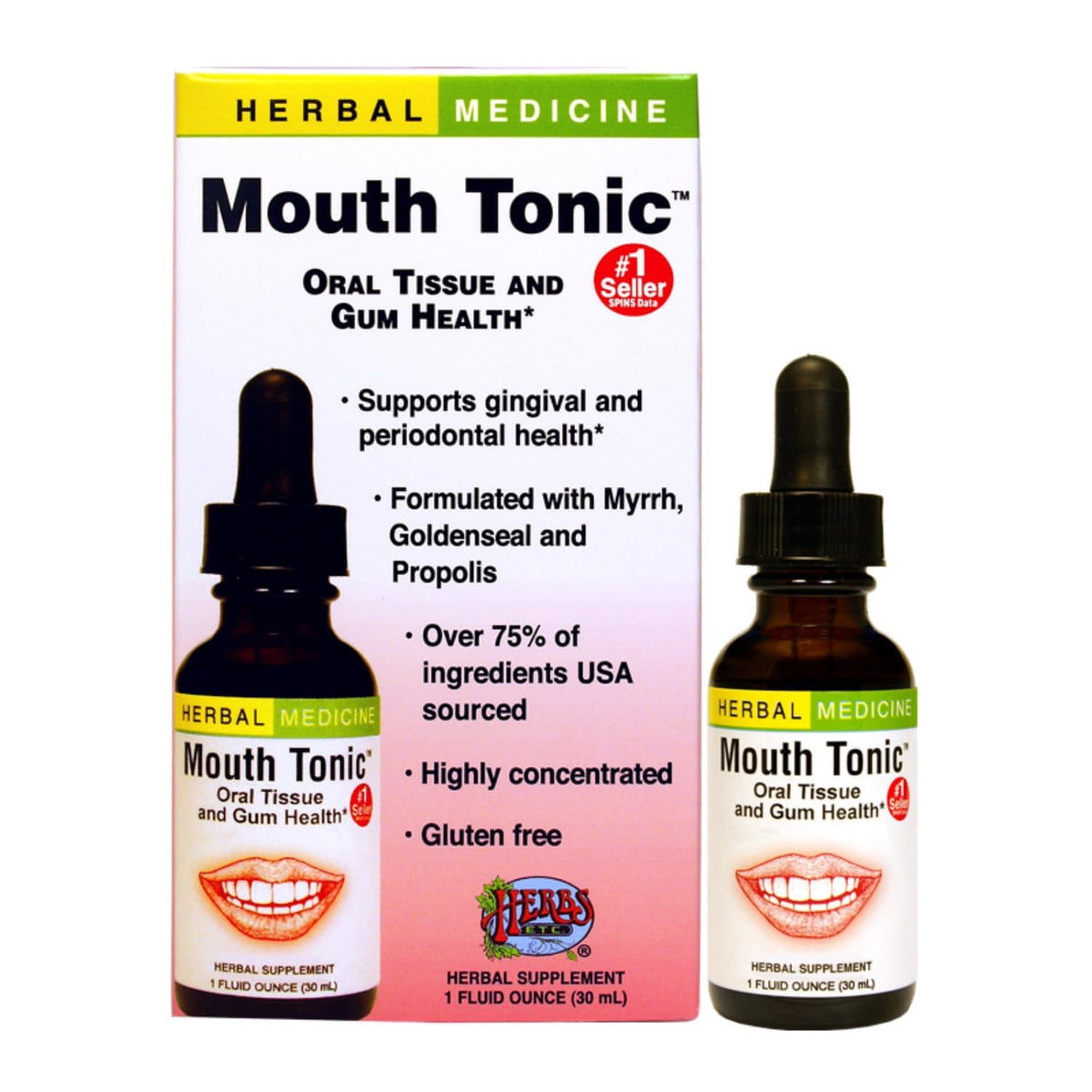 Front view of Mouth Tonic 1 oz bottle