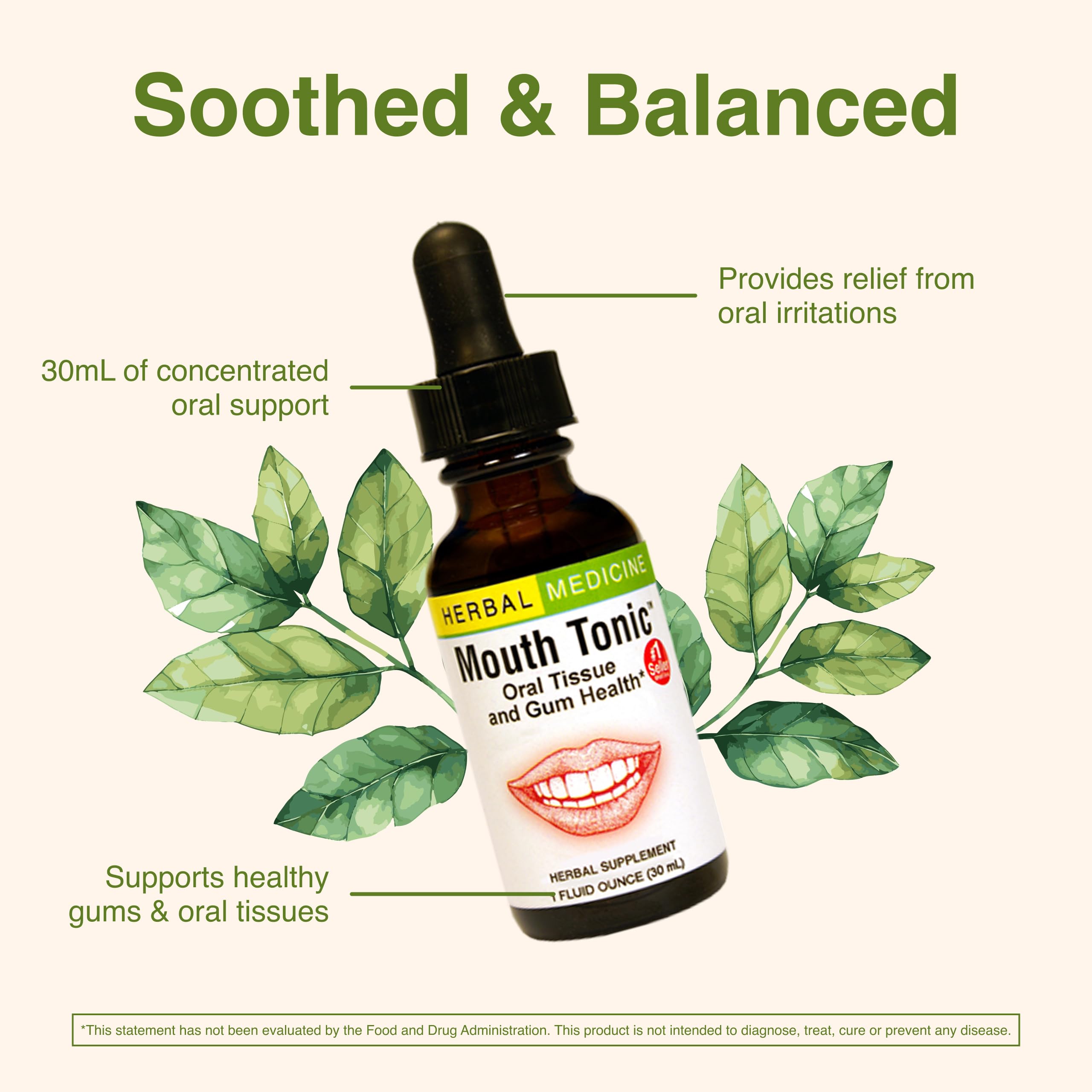 Mouth Tonic bottle with serving size information (approx 230 servings)