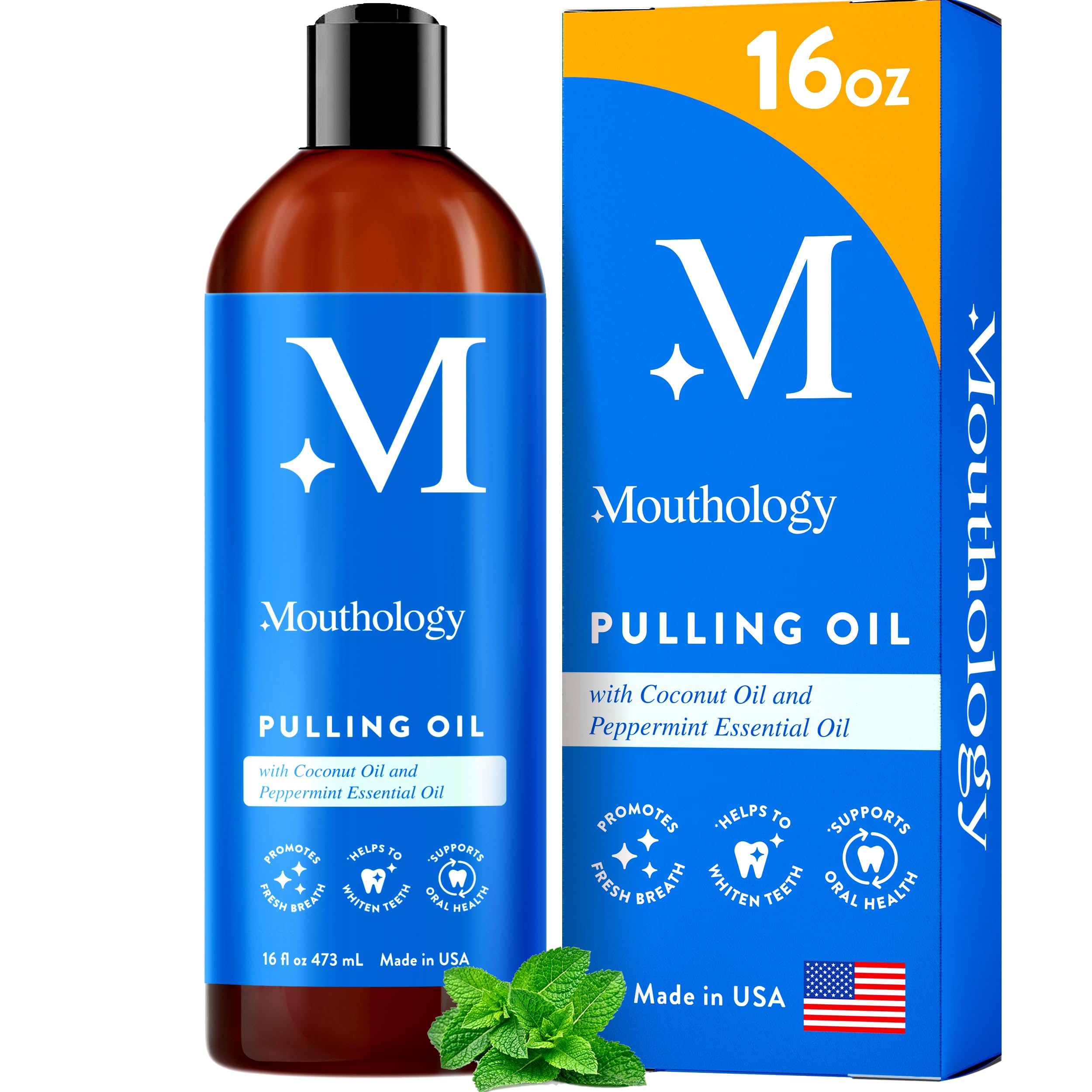 Mouthology coconut oil pulling bottle 16oz front view