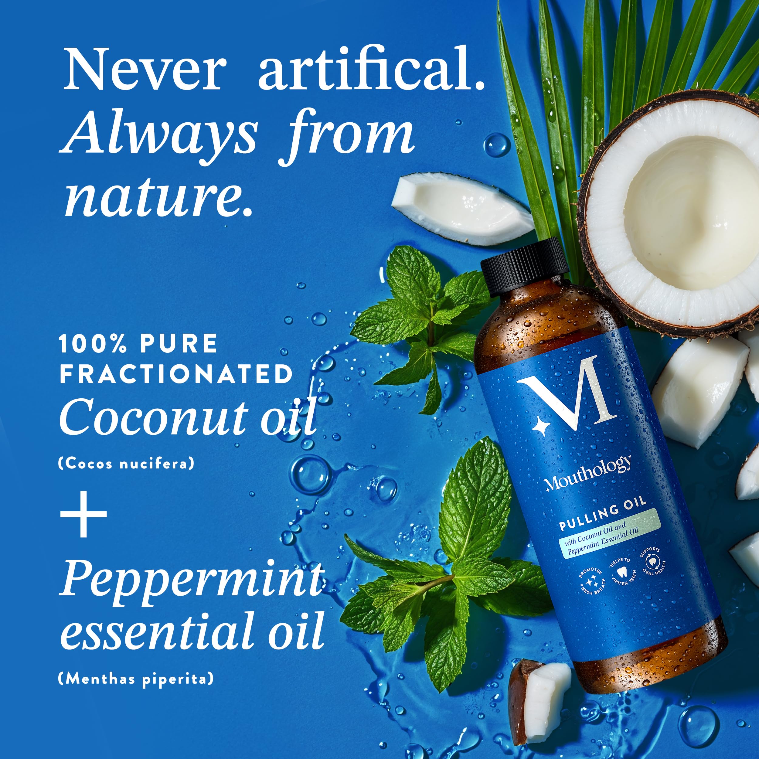 16oz Mouthology oil pulling bottle with mint leaves