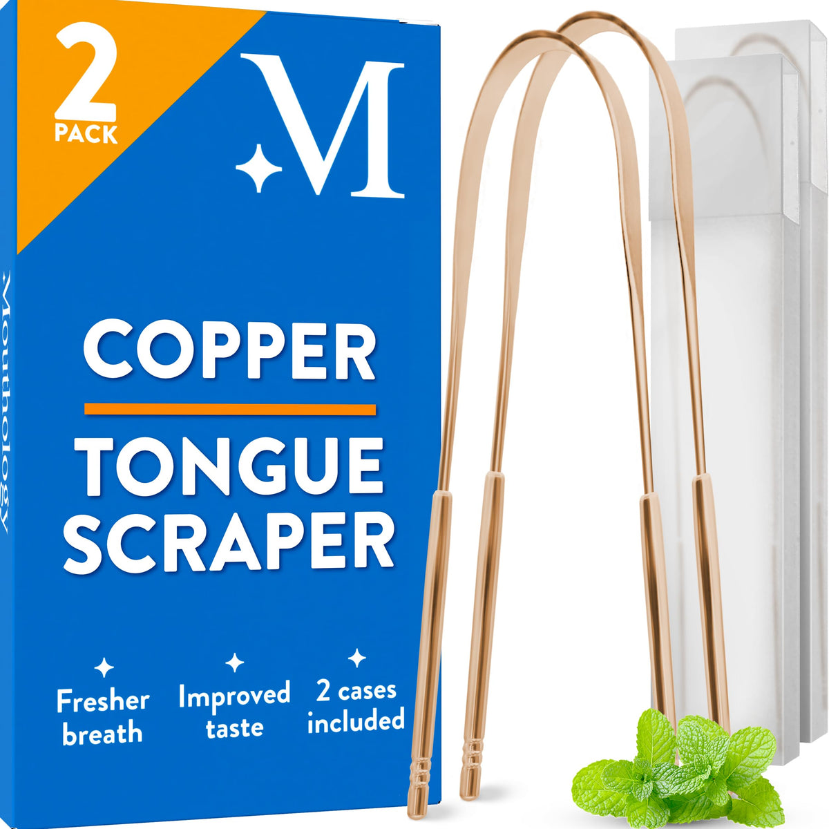 Mouthology copper tongue scraper for adults in a 2-pack