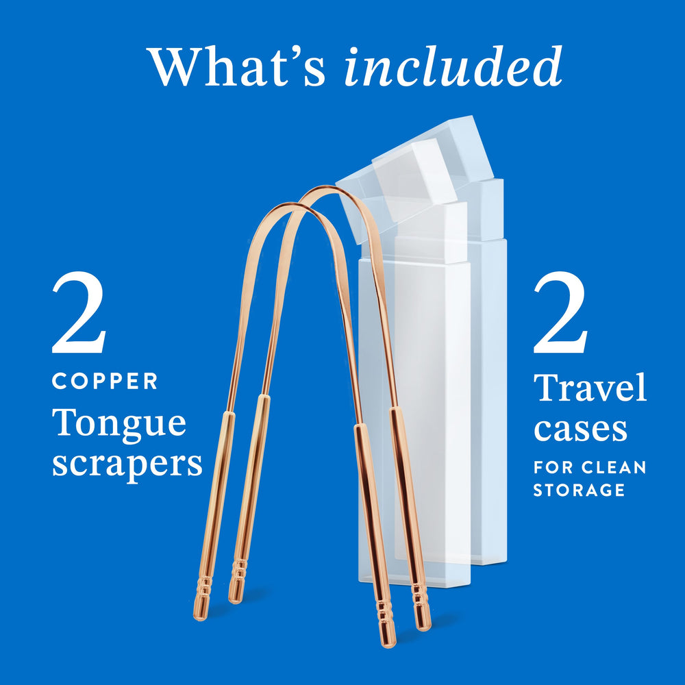 Rust-proof copper tongue scraper with travel case