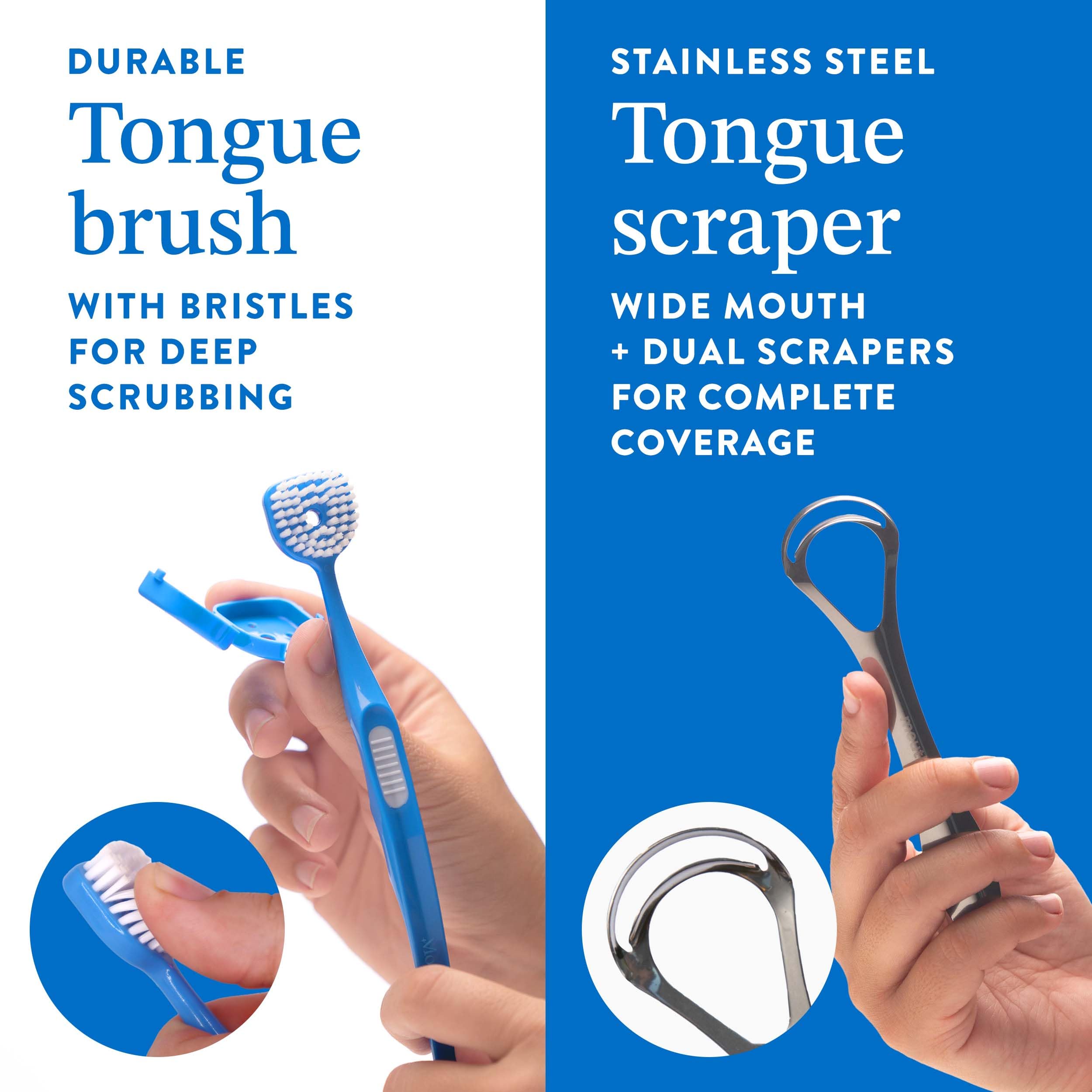 Tongue scraper brush designed for adults with comfortable cleaning action.