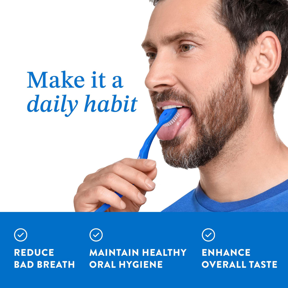 Tongue brush bristles made from Dupont Tynex soft bristles for effective cleaning.