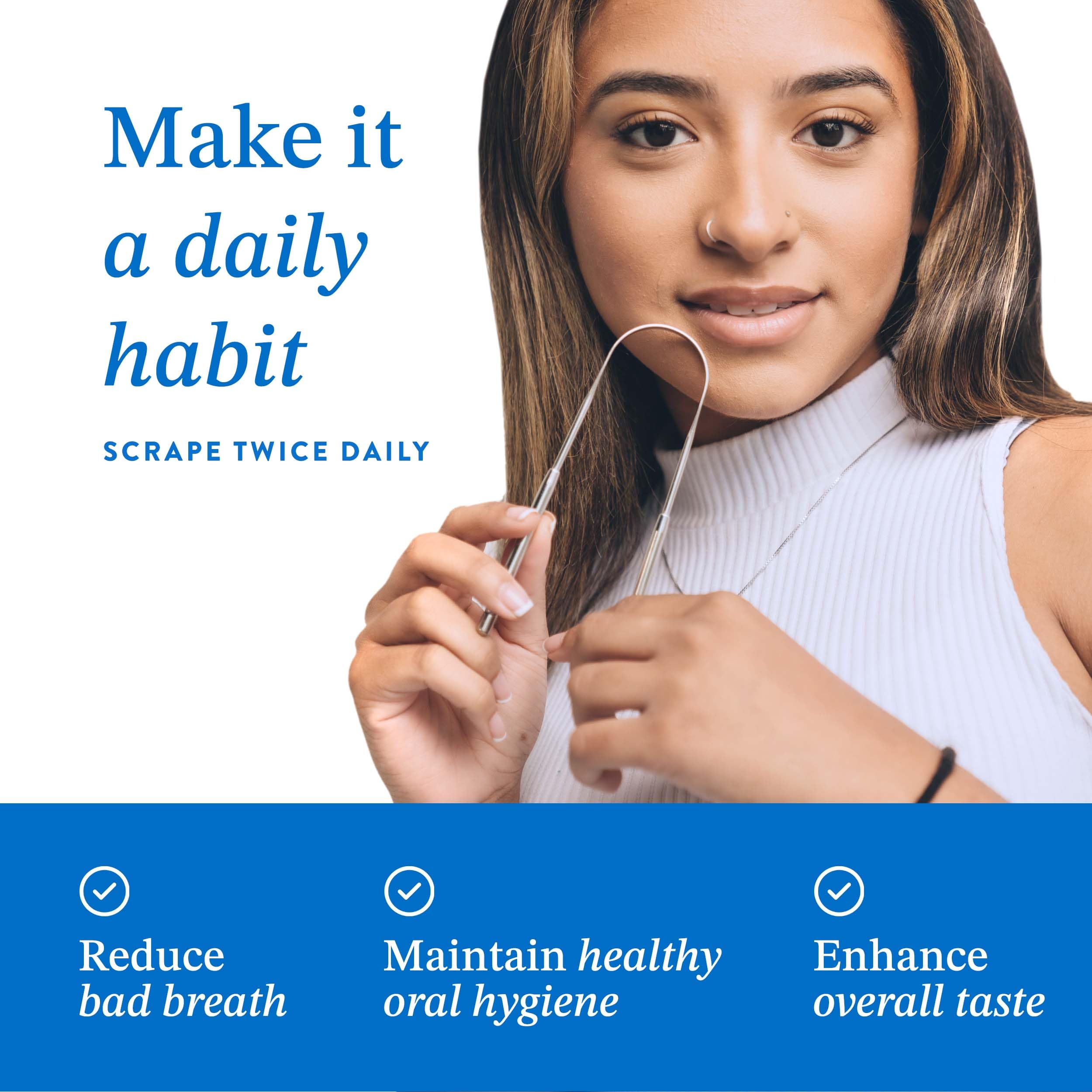 Three-pack Mouthology tongue scrapers for adults