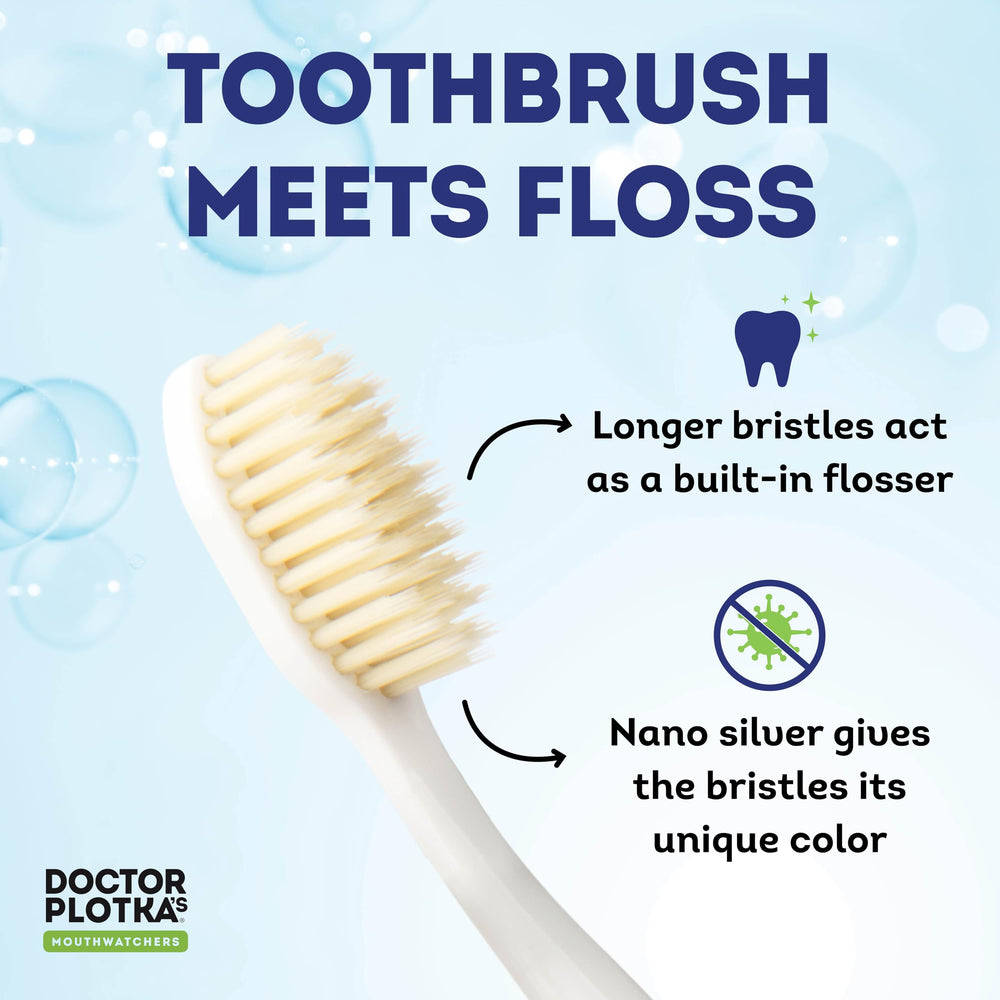 Close-up of the soft multi-layer bristles on Dr Plotka’s toothbrush