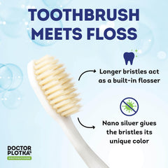 Close-up of the soft multi-layer bristles on Dr Plotka’s toothbrush