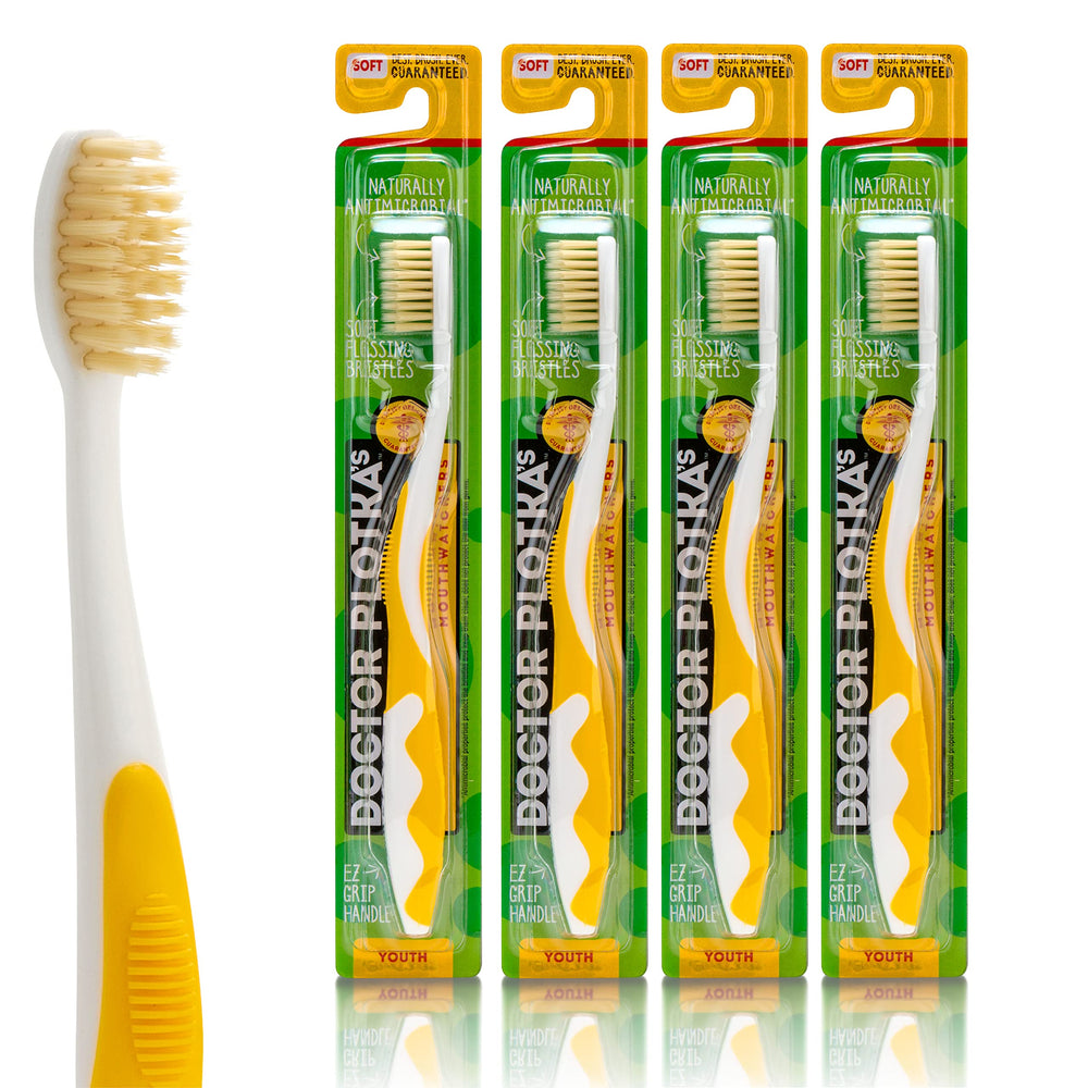 MOUTHWATCHERS Soft Children's Flossing Manual Toothbrush - 4-pack, yellow handles