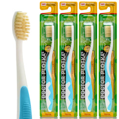 Front view of MOUTHWATCHERS Soft Childrens Flossing Toothbrushes in blue, pack of 4