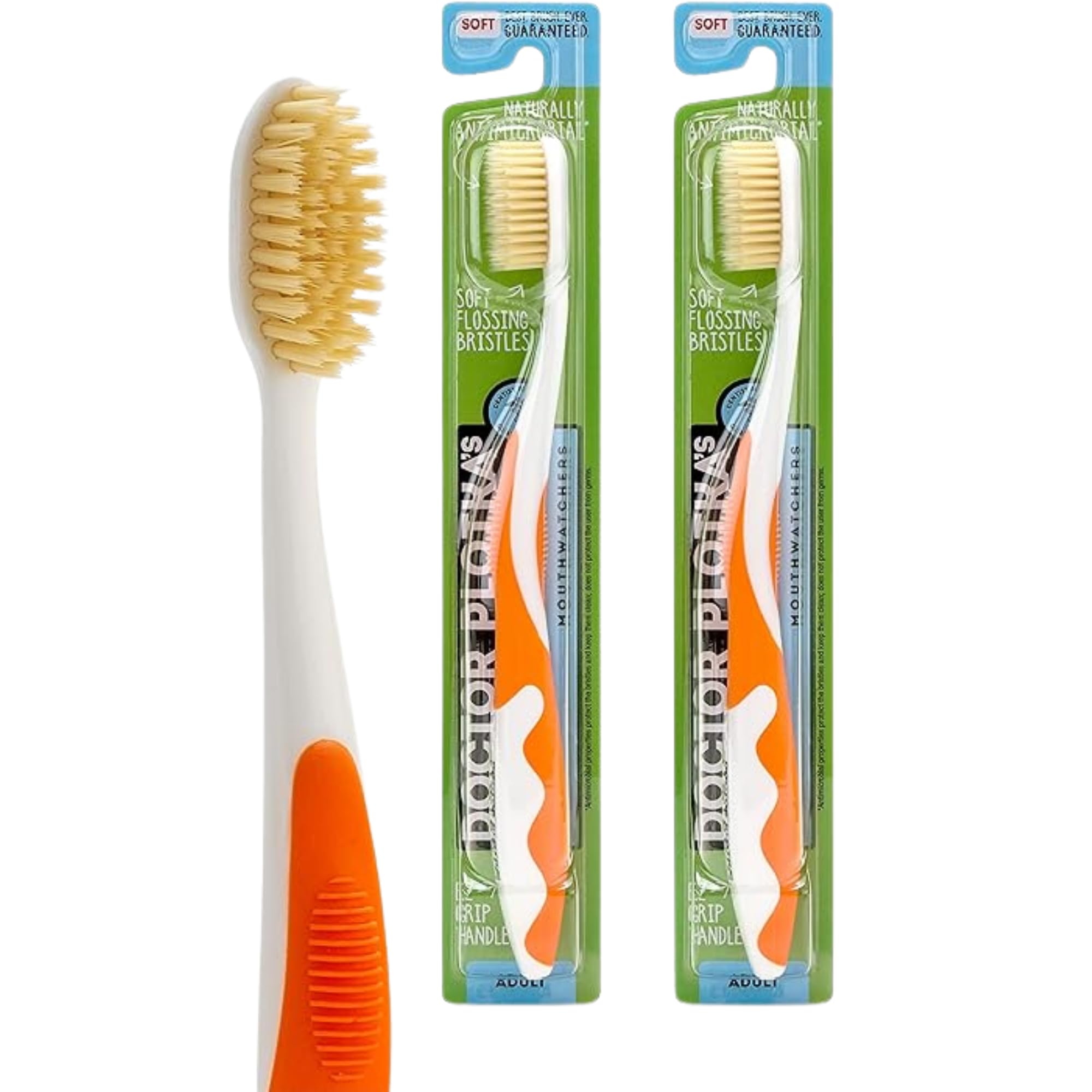 MOUTHWATCHERS 2-pack soft flossing manual toothbrush in orange
