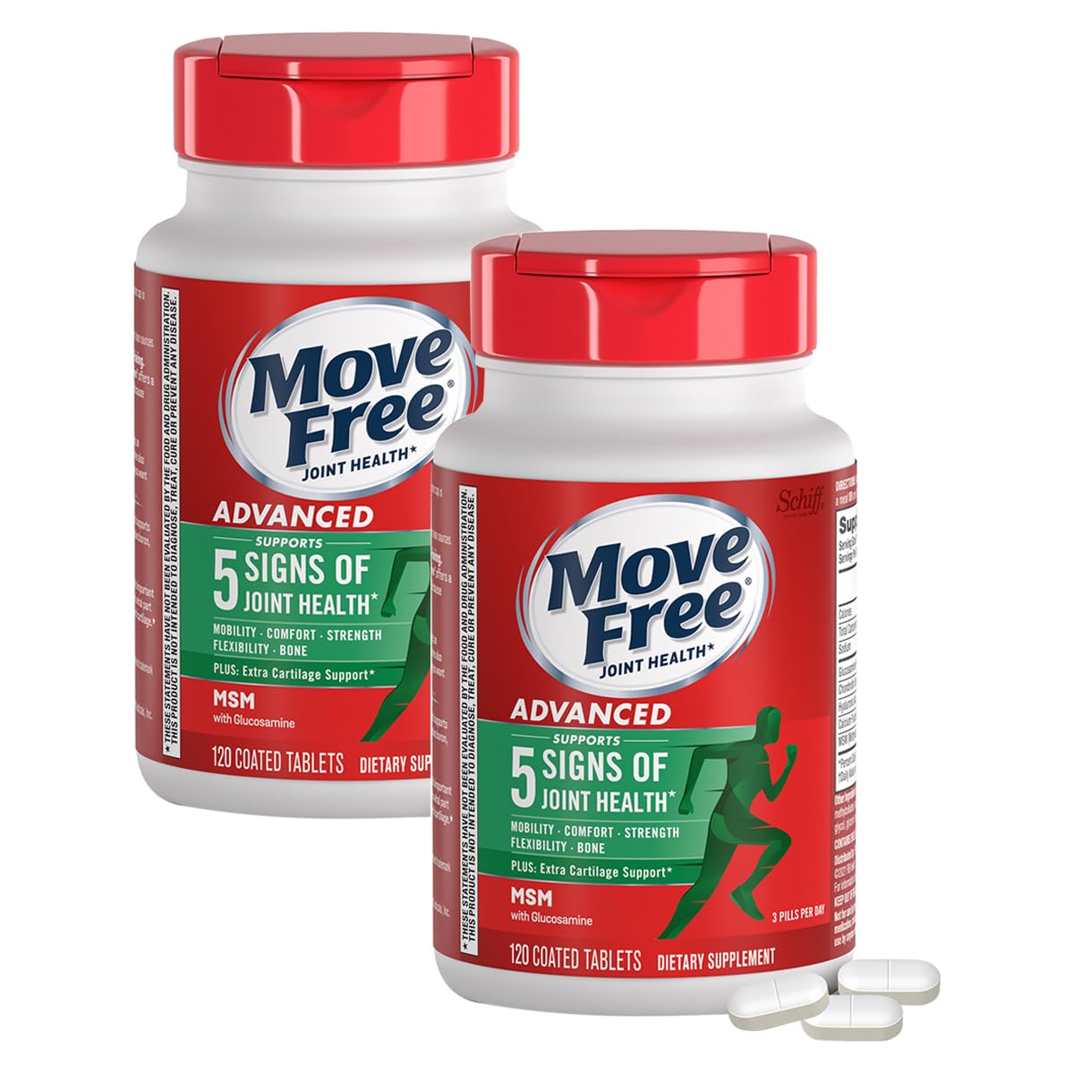 Move Free Advanced Plus MSM coated tablets bottle - 120 count (pack of 2) image 1