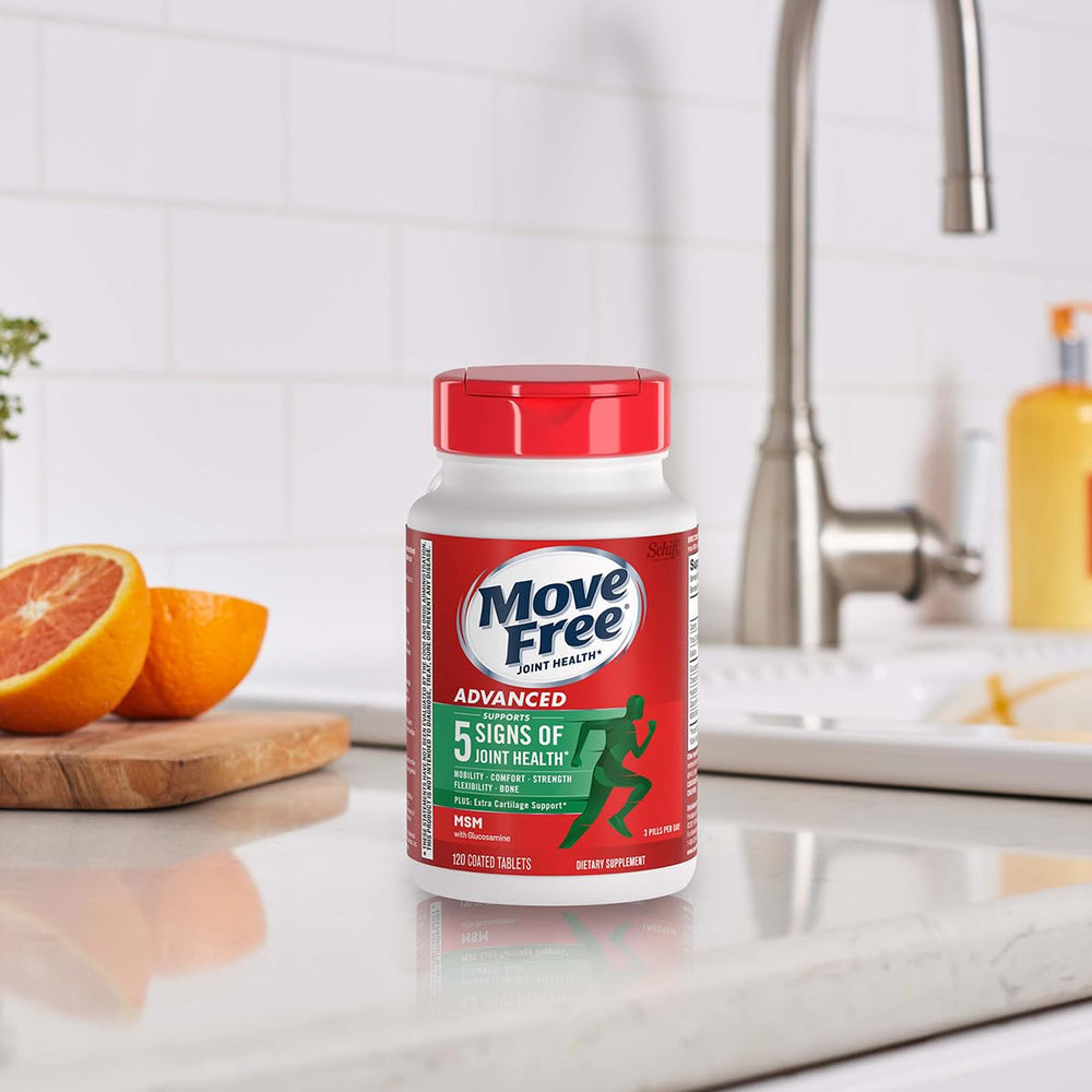 Two bottles of Move Free Advanced Plus MSM joint health supplement in packaging image 9