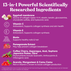 Ingredients panel featuring eggshell membrane and plant-based superfoods