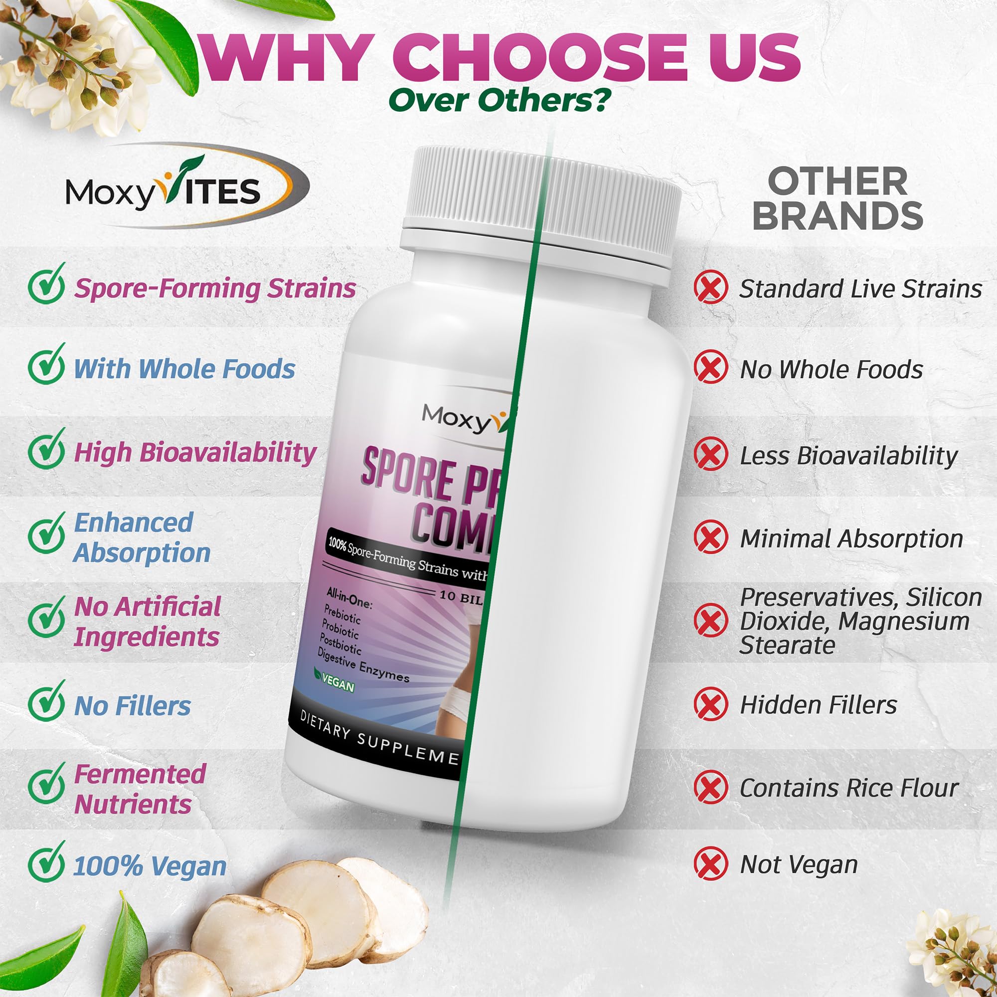 Graphic showing four Bacillus strains in the probiotic blend