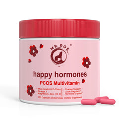 Mr Ros Happy Hormones PCOS multivitamin bottle with label